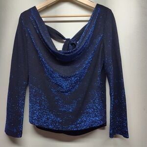 New Zara Basic Festive Season Top Women Size M Metallic Blue 3/4 Sleeve Party